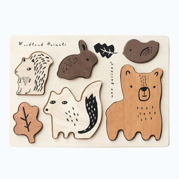 Wee Gallery 6 Piece Wooden Tray Puzzle Set - Woodland Animals